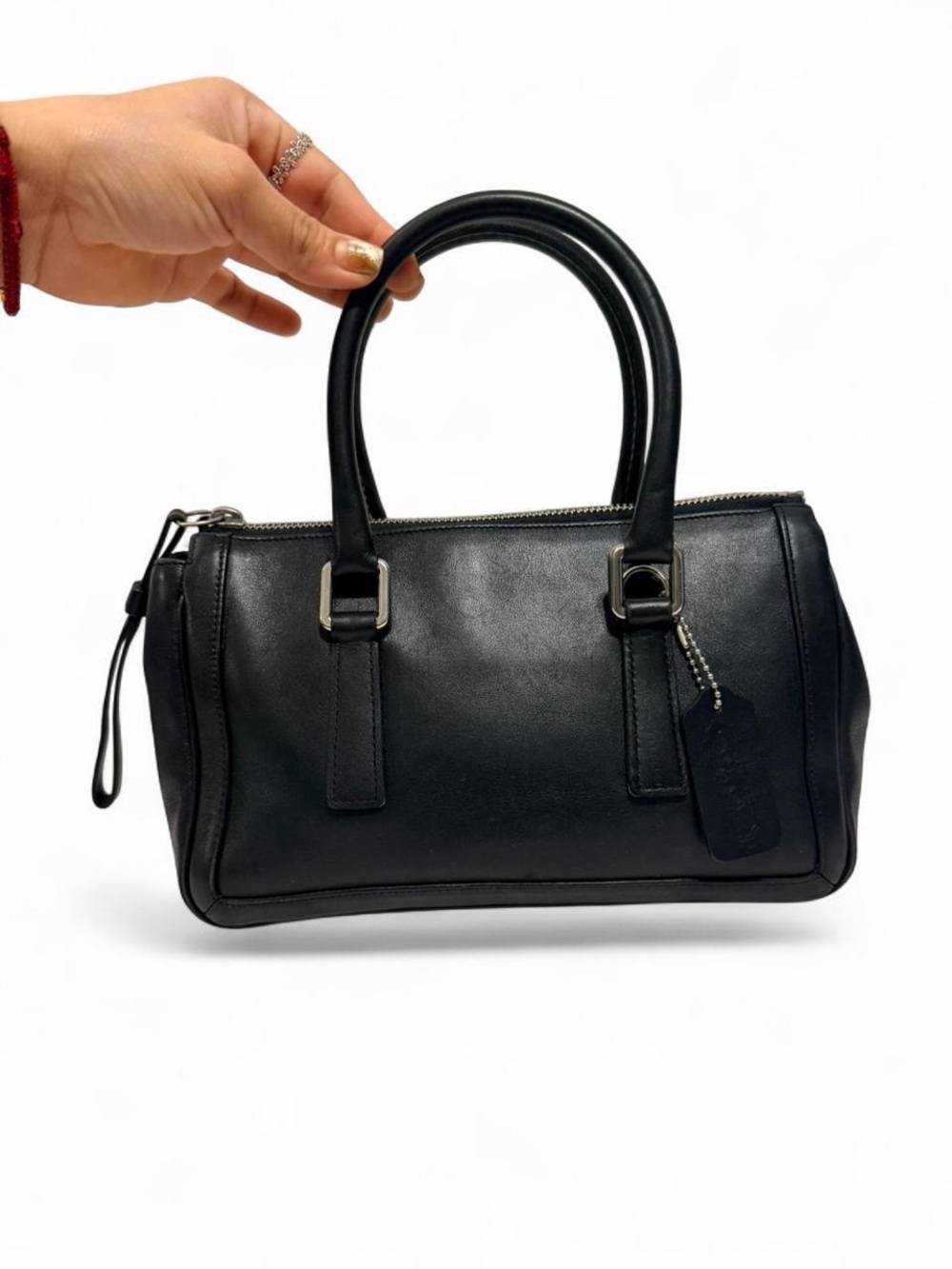 Coach Black Leather Mini Satchel with Double Top Handles